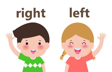 Opposite left and right, Girl on the left and boy on the right on white background illustration vectorのイラスト素材