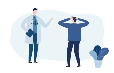 Psychotherapy counseling concept. Psychologist man and young man patient in therapy session. Treatment of stress, addictions and mental problems. Vector illustration flat styleのイラスト素材
