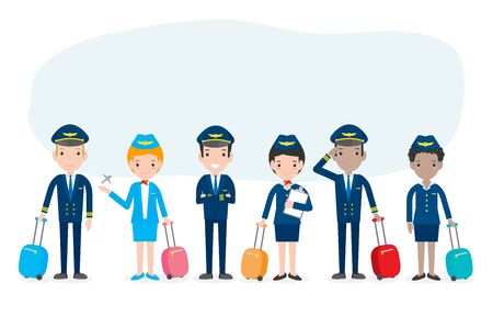 pilot and stewardess. set of officers and flight attendants Stewardesses  isolated on white background, pilot and air hostess Vector Illustration.のイラスト素材