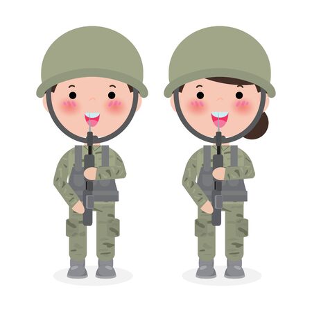 soldiers. men and women. flat cartoon character design isolated on white background. US Army, soldiers Isolated vector illustration.のイラスト素材