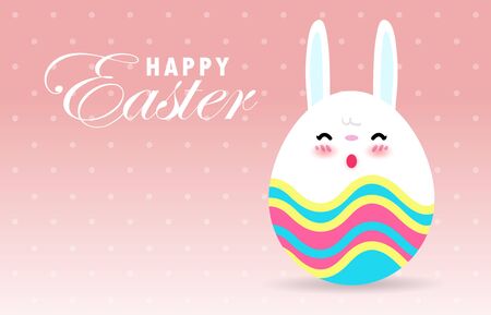 Happy Easter greeting card. Rabbit Bunny Easter egg banner template isolated on Background vector illustrationのイラスト素材