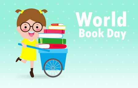 Happy World Book Day, kid reading books, Education Concept isolated on background Vector Illustrationのイラスト素材