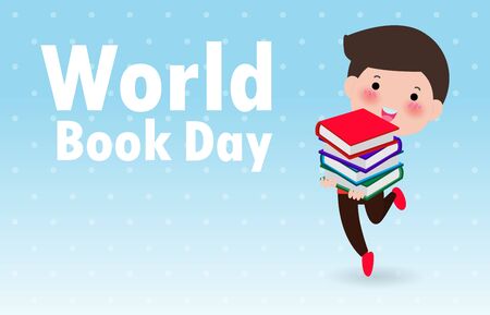 Happy World Book Day, kid reading books, Education Concept isolated on background Vector Illustrationのイラスト素材