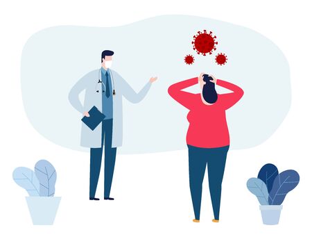 covid-19, Doctor Consultation and diagnosis of epidemic virus  coronavirus 2019-ncov pandemic medical health risk concepts Vector illustration flat.のイラスト素材