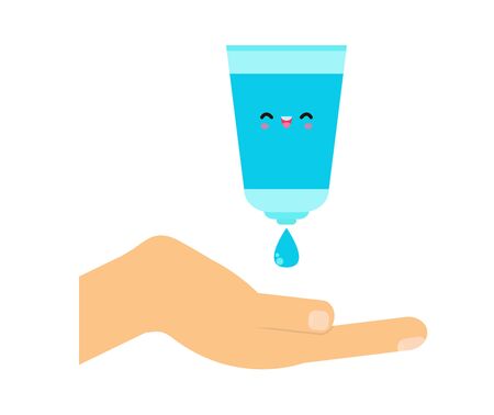 washing hand with Antibacterial hand sanitizer, Alcohol gel cute character. hand sanitizer, symbol in cartoon flat illustration vector isolated on white background coronavirus (2019-nCoV)のイラスト素材
