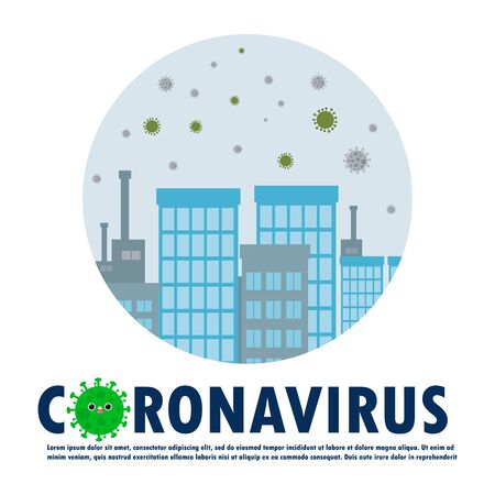 Coronavirus quarantine concept. stay at home, The city is full of Coronavirus or Covid-19 virus nCoV , crisis concept. Pandemic or virus infection concept isolated vector illustrationのイラスト素材