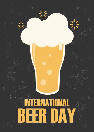 Happy international beer day poster background vector illustration in flat style greeting card retro graphic of beer day celebration vintage design friday partyのイラスト素材