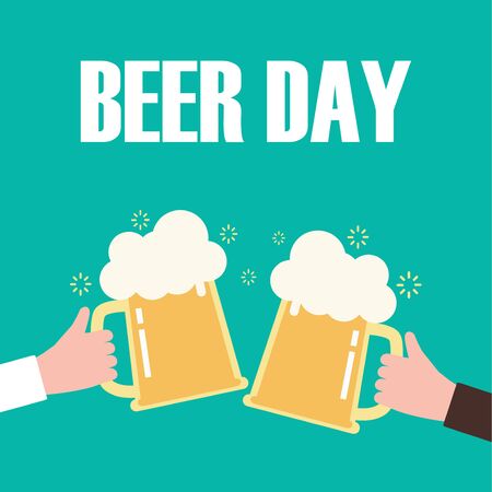 Happy international beer day poster background vector illustration in flat style greeting card retro graphic of beer day celebration vintage design friday partyのイラスト素材