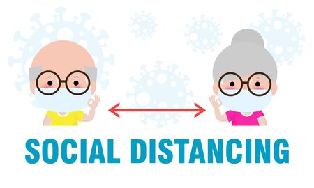 coronavirus prevention, Social Distancing, Old people keeping distance for infection risk and disease, wearing surgical protective Medical mask for prevent virus Covid-19. Health care concept vectorのイラスト素材