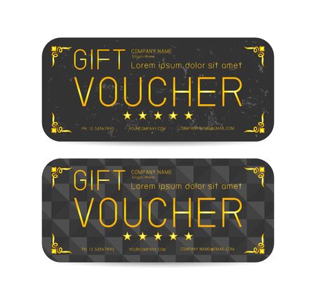 Gift voucher template and modern pattern. gift card template with premium pattern, Voucher template with gold gift. Background design coupon, invitation, currency. Vector illustration.のイラスト素材