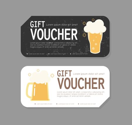 Gift voucher template design for opening beer party, Discount Gift voucher with mug of free beer to increase the sales of beer in bar and cafe, Special offer or certificate coupons Vector illustrationのイラスト素材