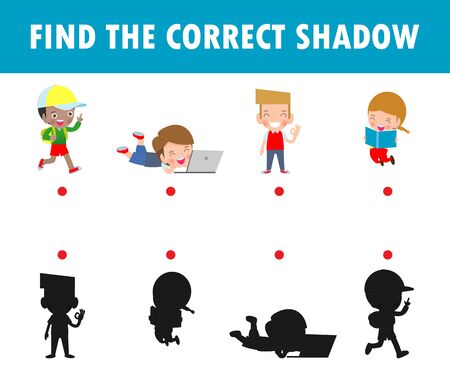 Shadow Matching Game for kids, Visual game for children. Connect the dots picture, Happy Halloween Party Kids Costume, Education isolated on background Vector Illustration.のイラスト素材