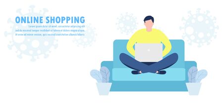 new normal lifestyle concept, Online shopping on website and social media, Ecommerce on mobile application Social distance effect of coronavirus covid-19 outbreak Shop and store vector illustration.のイラスト素材