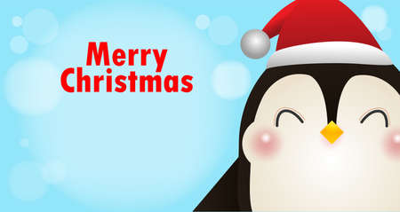 Merry Christmas, Happy new year, Cute Little Penguin with Santa Cap in Christmas snow scene winter banner, Xmas holiday concept isolated on backgroundのイラスト素材