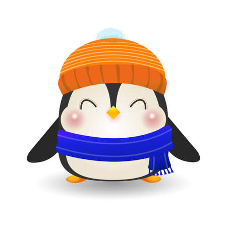 Merry Christmas and Happy new year, happy penguin wearing christmas hats santa claus with Christmas gifts isolated on white background Vector illustrationのイラスト素材