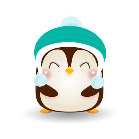 Merry Christmas and Happy new year, happy penguin wearing christmas hats santa claus with Christmas gifts isolated on white background Vector illustrationのイラスト素材