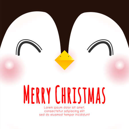Merry Christmas and Happy new year poster, cute of happy penguin face banner, Xmas holiday party concept vector illustrationのイラスト素材