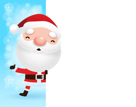 Merry Christmas and happy new year greeting card with cute Santa Claus and big sign board in Christmas snow scene winter bokeh banner, Xmas holiday party concept, Tittle Written in Blank Space Vectorのイラスト素材