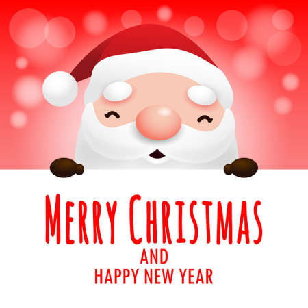 Merry Christmas and happy new year greeting card with cute Santa Claus and big sign board in Christmas snow scene winter bokeh banner, Xmas holiday party concept, Tittle Written in Blank Space Vectorのイラスト素材