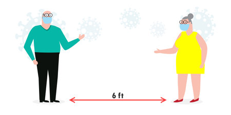 coronavirus prevention, Social Distancing, Old people keeping distance for infection risk and disease, wearing surgical protective Medical mask for prevent virus Covid-19. Health care conceptのイラスト素材