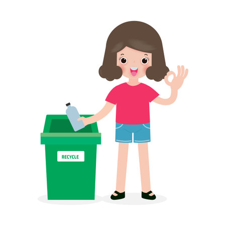 child and recycling isolated on white background vector Illustration flat styleのイラスト素材