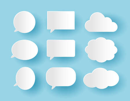 Set of Communication bubbles in paper cut style on the blue background, banners Template ready for use in web or print design isolated vector illustrationのイラスト素材