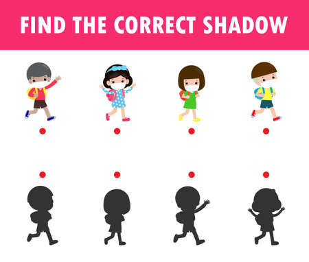 Shadow Matching Game for kids, Visual game for kid, find the correct Shadow, Instructional media, Connect the dots picture, Education isolated on background Vector Illustration.のイラスト素材