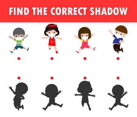 Shadow Matching Game for kids, Visual game for kid, find the correct Shadow, Instructional media, Connect the dots picture, Education isolated on background Vector Illustration.のイラスト素材