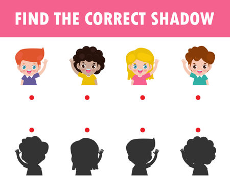 Shadow Matching Game for kids, Visual game for kid, find the correct Shadow, Instructional media, Connect the dots picture, Education isolated on background Vector Illustration.のイラスト素材