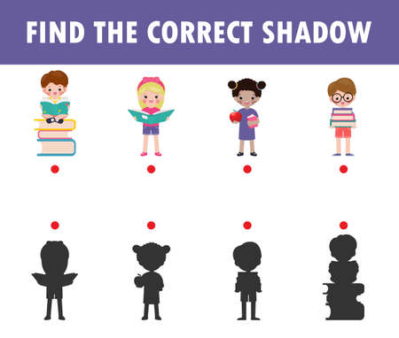 Shadow Matching Game for kids, Visual game for kid, find the correct Shadow, Instructional media, Connect the dots picture, Education isolated on background Vector Illustration.のイラスト素材