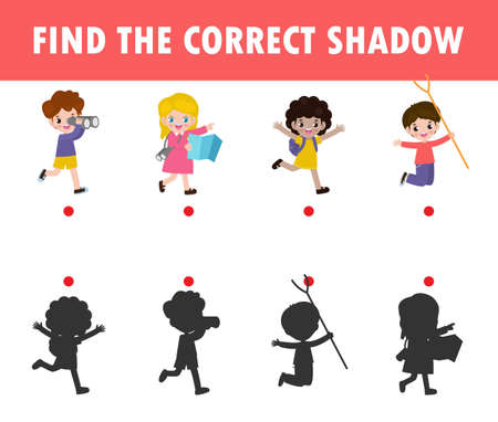 Shadow Matching Game for kids, Visual game for kid, find the correct Shadow, Instructional media, Connect the dots picture, Education isolated on background Vector Illustration.のイラスト素材