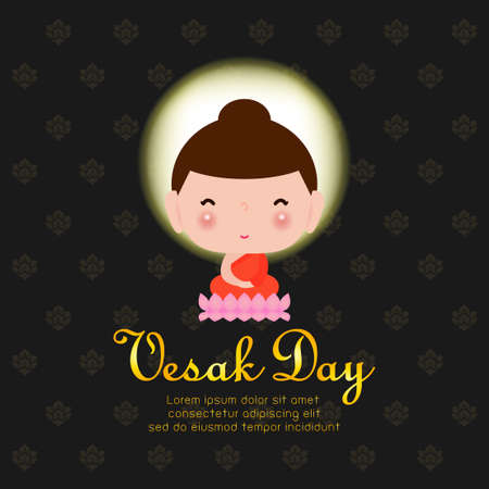 Happy vesak day with cute Buddha sitting under bodhi tree in Visakha Puja day, buddha purnima, Buddhist holiday concept banner background vector design vector illustration.のイラスト素材