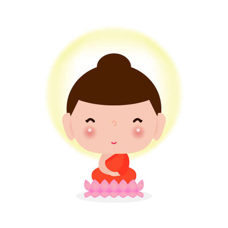 Happy cute Buddha sitting on lotus, buddha purnima, Buddhist concept banner isolated on white background vector design vector illustration.のイラスト素材