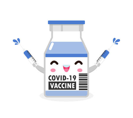 vaccine cute character. vaccination disease prevention concept and Protection Against coronavirus or covid 19, Healthy lifestyle isolated on white background vector illustrationのイラスト素材