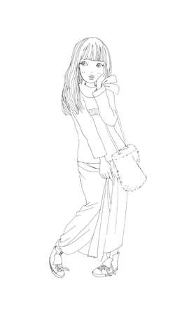 beautiful cute girls hand drawn, Happy young girl teenager cartoon doodle women isolated on white background vector illustrationのイラスト素材