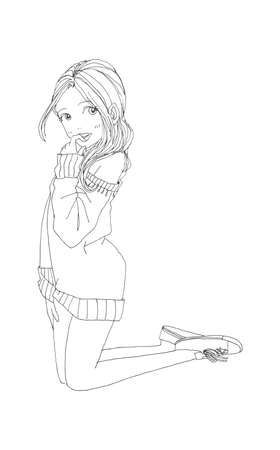 beautiful cute girls hand drawn, Happy young girl teenager cartoon doodle women isolated on white background vector illustrationのイラスト素材