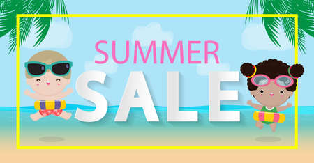Summer Sale design template website banner, Sale promotional material for social media, poster, email, newsletter, ad, leaflet, placard, brochure, flyer, web sticker vector illustrationのイラスト素材