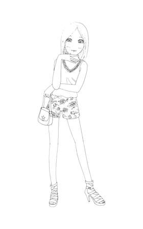 beautiful cute girls hand drawn, Happy young girl teenager cartoon doodle women isolated on white background vector illustrationのイラスト素材