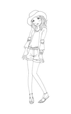 beautiful cute girls hand drawn, Happy young girl teenager cartoon doodle women isolated on white background vector illustrationのイラスト素材