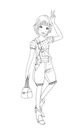 beautiful cute girls hand drawn, Happy young girl teenager cartoon doodle women isolated on white background vector illustrationのイラスト素材