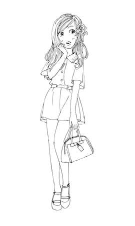 beautiful cute girls hand drawn, Happy young girl teenager cartoon doodle women isolated on white background vector illustrationのイラスト素材