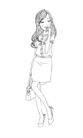 beautiful cute girls hand drawn, Happy young girl teenager cartoon doodle women isolated on white background vector illustrationのイラスト素材