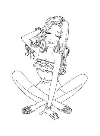 beautiful cute girls hand drawn, Happy young girl teenager cartoon doodle women isolated on white background vector illustrationのイラスト素材