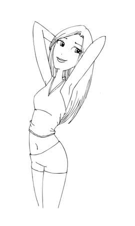 Happy woman cartoon doodle young girl teenage, beautiful cute girls hand drawn, isolated on white background vector illustrationのイラスト素材