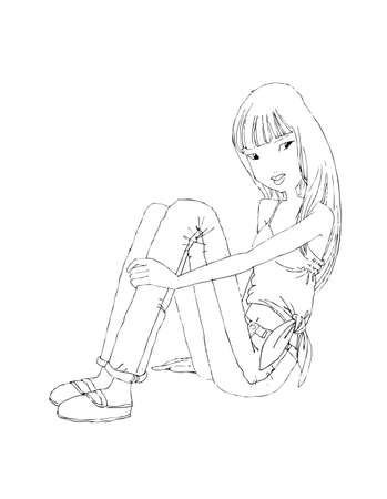 Happy woman cartoon doodle young girl teenage, beautiful cute girls hand drawn, isolated on white background vector illustrationのイラスト素材