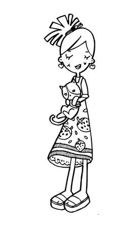 Happy woman cartoon doodle young girl teenage, beautiful cute girls hand drawn, isolated on white background vector illustrationのイラスト素材