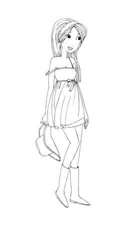 Happy woman cartoon doodle young girl teenage, beautiful cute girls hand drawn, isolated on white background vector illustrationのイラスト素材
