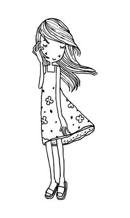 Happy woman cartoon doodle young girl teenage, beautiful cute girls hand drawn, isolated on white background vector illustrationのイラスト素材