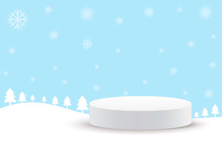 merry christmas and happy new year stage pedestal or platform, geometry podium shape for show product display, Abstract minimal mock up scene, winter christmas background with tree xmas. 3D vectorのイラスト素材