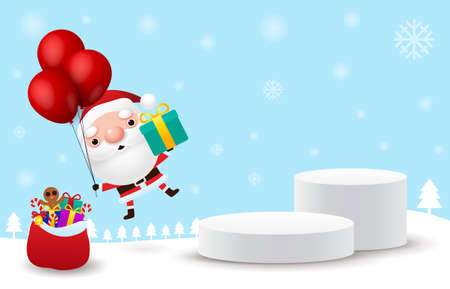 merry christmas and happy new year stage pedestal or platform, geometry podium shape for show product display, Abstract minimal mock up scene, winter christmas background with santa claus. xmasのイラスト素材
